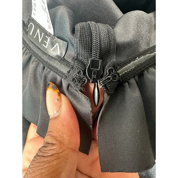 Venus Black Faux Leather Off the Shoulder Ruffle Party‎ Mini Dress Size 12 - Picture 6 of 10